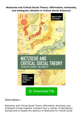 PDF✔Download❤ Nietzsche and Critical Social Theory: Affirmation, Animosity, an