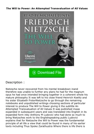 download⚡️ free (✔️pdf✔️) The Will to Power: An Attempted Transvaluation of Al