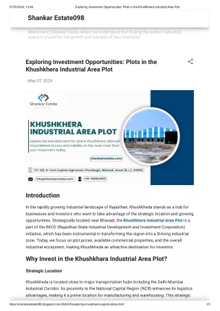 Exploring Investment Opportunities_ Plots in the Khushkhera Industrial Area Plot