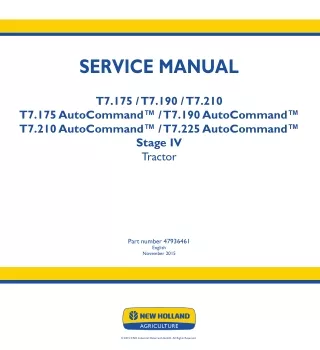 New Holland T7.190 AutoCommand Stage IV Tractor Service Repair Manual Instant Download