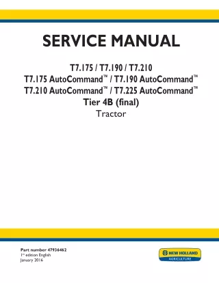 New Holland T7.190 AutoCommand™ Tier 4B (final) Tractor Service Repair Manual Instant Download