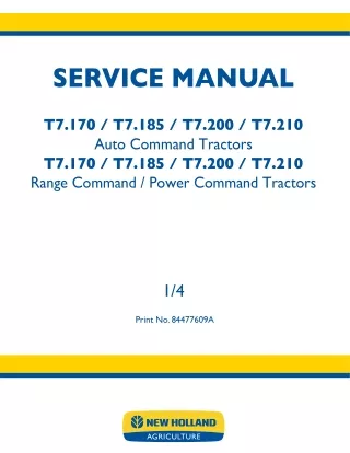 New Holland T7.200 Auto Command Tractor Service Repair Manual Instant Download