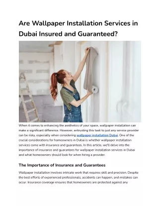 Are Wallpaper Installation Services in Dubai Insured and Guaranteed