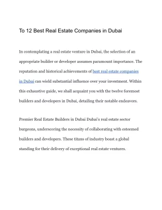 To 12 Best Real Estate Companies in Dubai