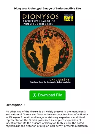 pdf❤(download)⚡ Dionysos: Archetypal Image of Indestructible Life