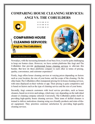 The CoBuilders: Trusted Partner For Professional House Cleaning Services