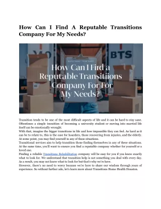 How Can I Find A Reputable Transitions Company For My Needs