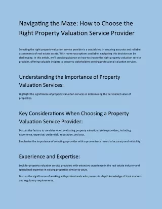 Navigating the Maze: How to Choose the Right Property Valuation Service Provider