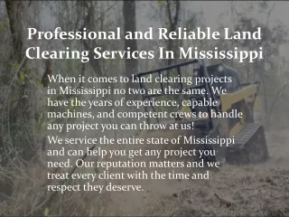 Professional and Reliable Land Clearing Services In Mississippi