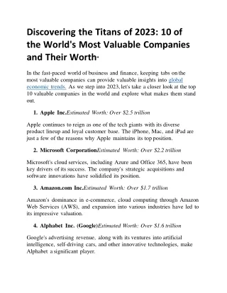 Discovering the Titans of 2023: 10 of the World's Most Valuable Companies and Th