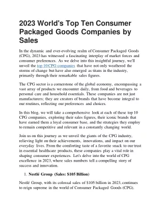 2023 World’s Top Ten Consumer Packaged Goods Companies by Sales