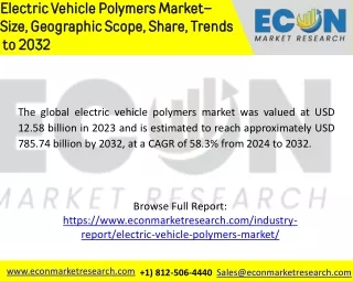 Electric Vehicle Polymers Marke | Size, Share, Trends, Growth Drivers and SWOT A