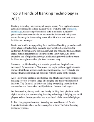 Top 3 Trends of Banking Technology in 2023