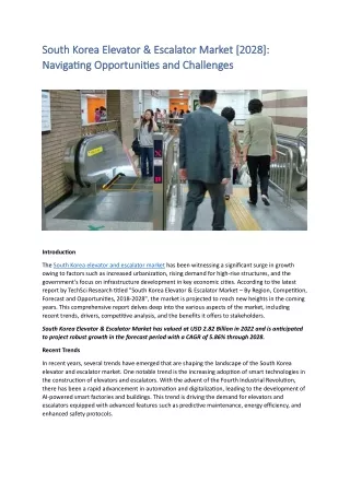 South Korea Elevator & Escalator Market [2028]: Navigating Opportunities and Cha