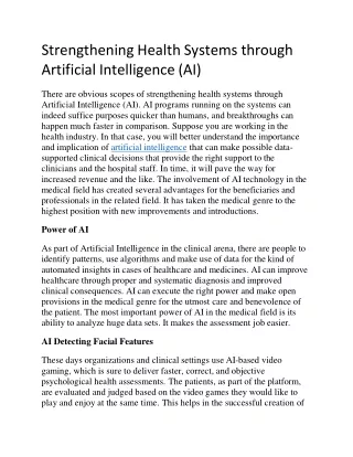 Strengthening Health Systems through Artificial Intelligence (AI)