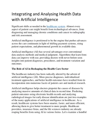 Integrating and Analysing Health Data with Artificial Intelligence