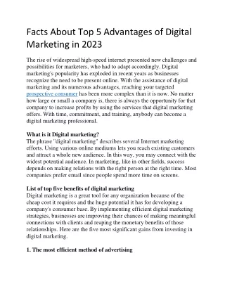 Facts About Top 5 Advantages of Digital Marketing in 2023