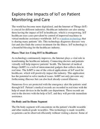 Explore the Impacts of IoT on Patient Monitoring and Care