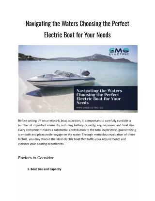 Navigating the Waters Choosing the Perfect Electric Boat for Your Needs