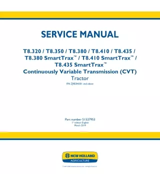 New Holland T8.320 CVT TIER 2 Continuously Variable Transmission (CVT) TIER 2 Tractor Service Repair Manual Instant Down