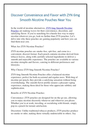 Discover Convenience and Flavor with ZYN 6mg Smooth Nicotine Pouches Near You