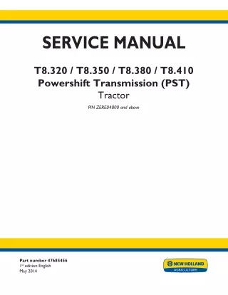 New Holland T8.320 Powershift Transmission (PST) Tractor Service Repair Manual Instant Download 1