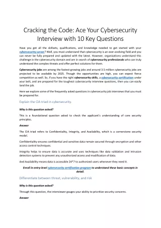 Cracking the Code Ace Your Cybersecurity Interview with 10 Key Questions