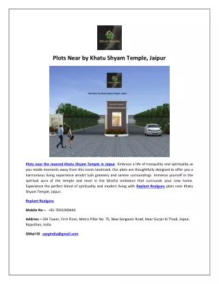Plots Near by Khatu Shyam Temple, Jaipur