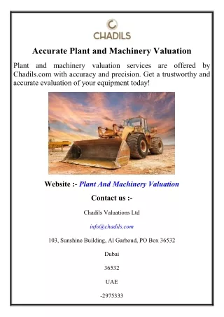Accurate Plant and Machinery Valuation