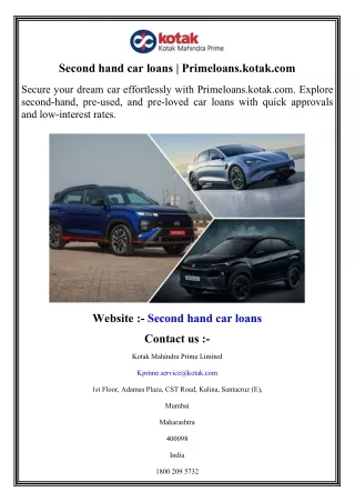 Second hand car loans   Primeloans.kotak.com