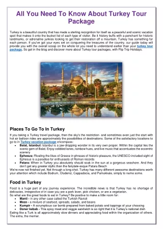 Turkey vacation package
