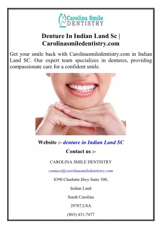 Denture In Indian Land Sc  Carolinasmiledentistry.com