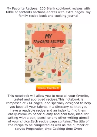 pdf❤(download)⚡ My Favorite Recipes: 200 Blank cookbook recipes with table