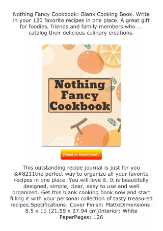 ✔️READ ❤️Online Nothing Fancy Cookbook: Blank Cooking Book. Write in your 1