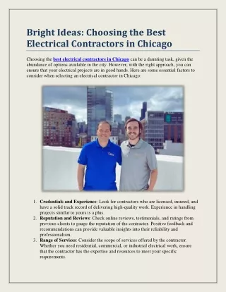 Bright Ideas: Choosing the Best Electrical Contractors in Chicago