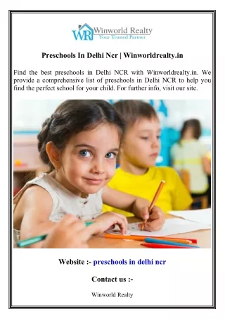 Preschools In Delhi Ncr   Winworldrealty.in