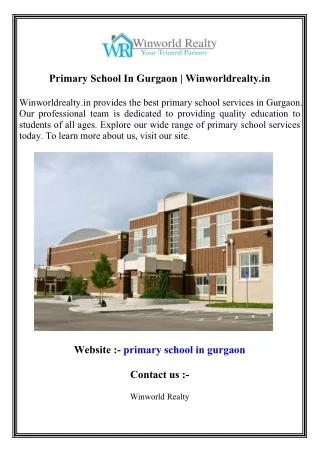 Primary School In Gurgaon   Winworldrealty.in