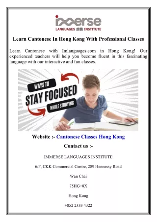 Learn Cantonese In Hong Kong With Professional Classes