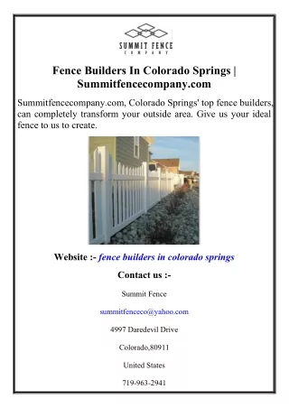 Fence Builders In Colorado Springs  Summitfencecompany.com