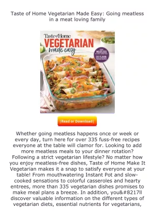 read ❤️(✔️pdf✔️) Taste of Home Vegetarian Made Easy: Going meatless in a me