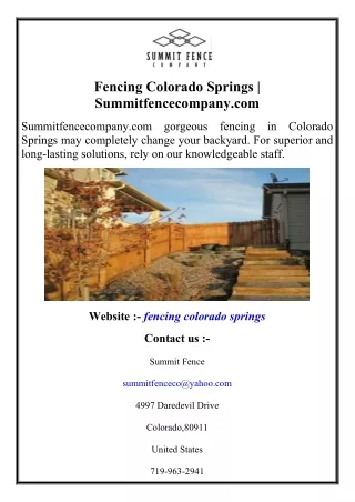 Fencing Colorado Springs  Summitfencecompany.com