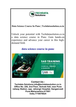 Data Science Course In Pune | Techdatasolution.co.in