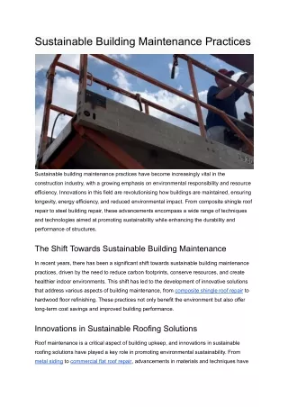 Sustainable Building Maintenance Practices