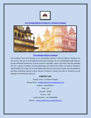 Tour Package Mathura Vrindavan