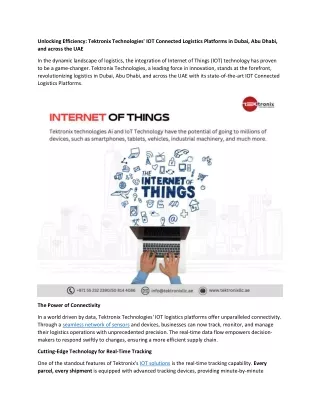 Tektronix Technologies' IOT Connected Logistics Platforms in Dubai, Abu Dhabi, and across the UAE