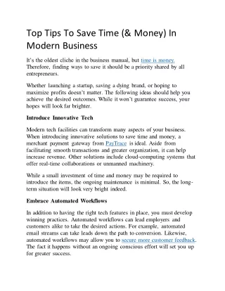 Top Tips To Save Time (& Money) In Modern Business