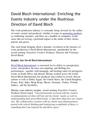 David Bloch International: Enriching the Events Industry under the illustrious D