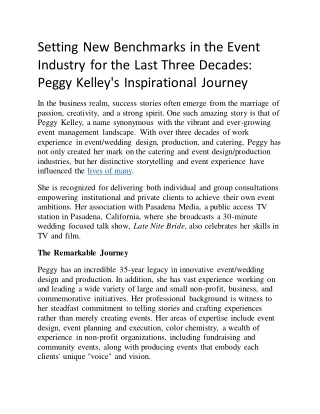 Setting New Benchmarks in the Event Industry for the Last Three Decades: Peggy K