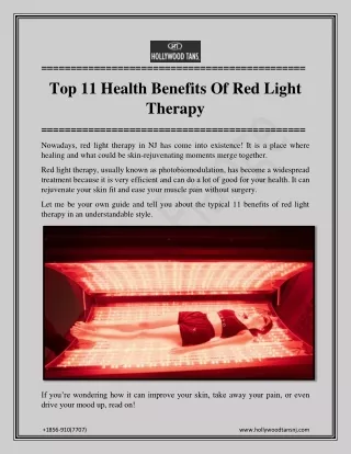 Top 11 Health Benefits Of Red Light Therapy