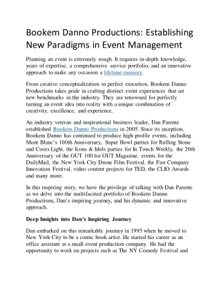 Bookem Danno Productions: Establishing New Paradigms in Event Management